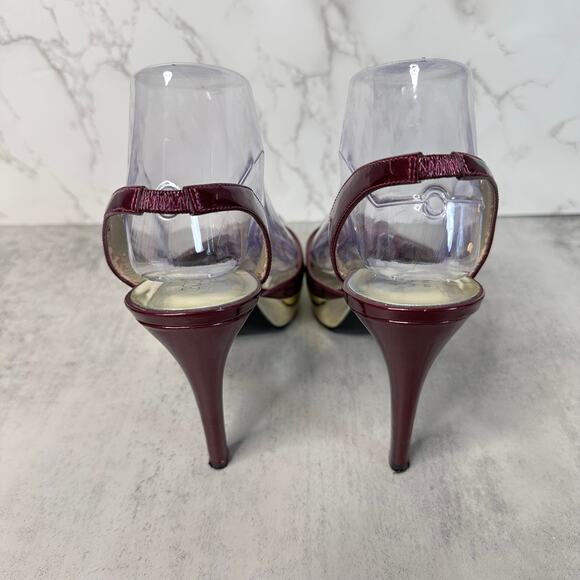 Guess by Marciano Heels WMNS Maroon & Gold US Sz 8.5M Pumps Office Party Glossy - Picture 2 of 11